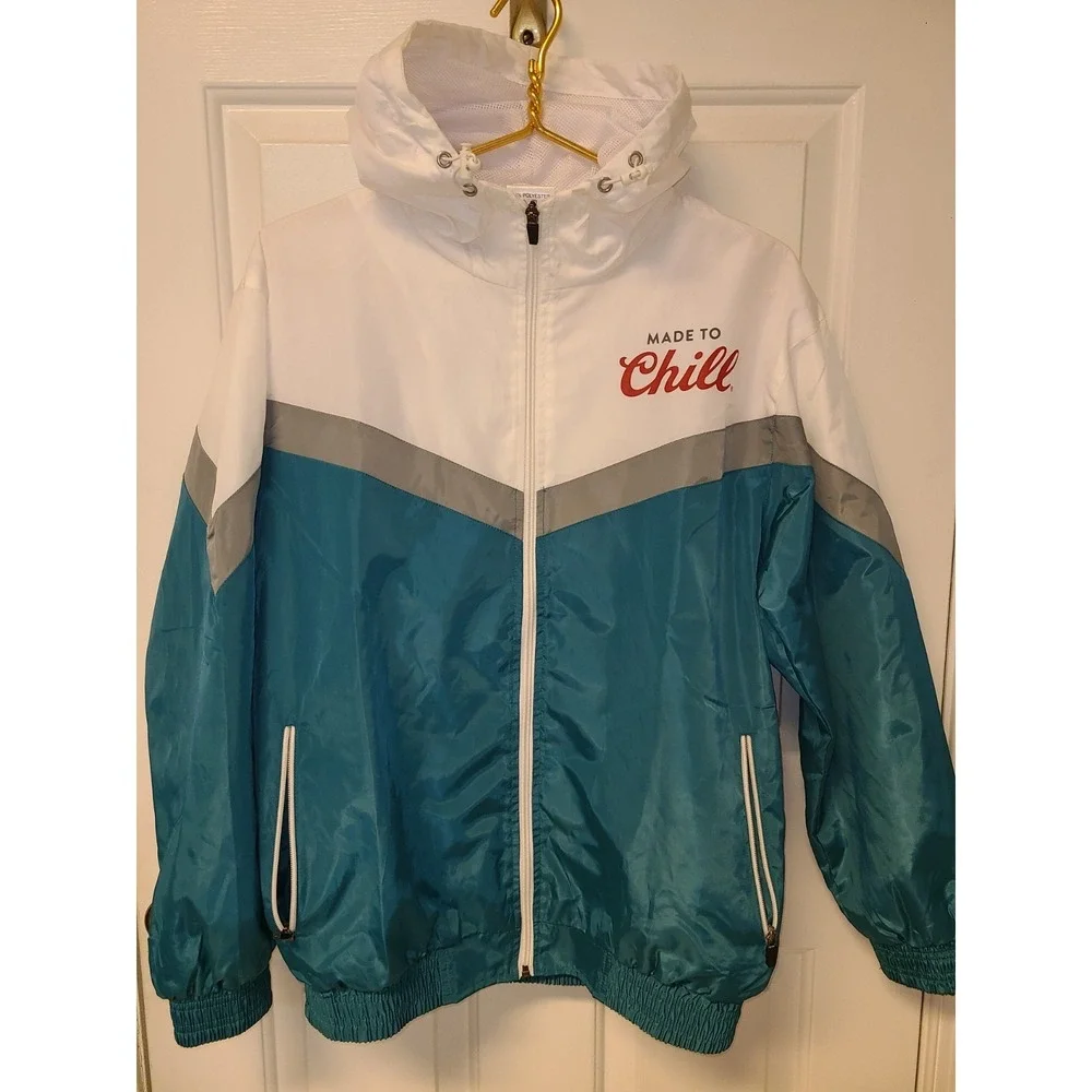 VTG Coors Light Wind Breaker Hoodie Jacket Turquoise Made to Chill Sz Sm‎ Vents
